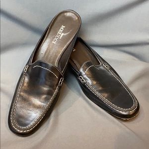 Black Leather Sesto Meucci Mule Shoes w/Stitching